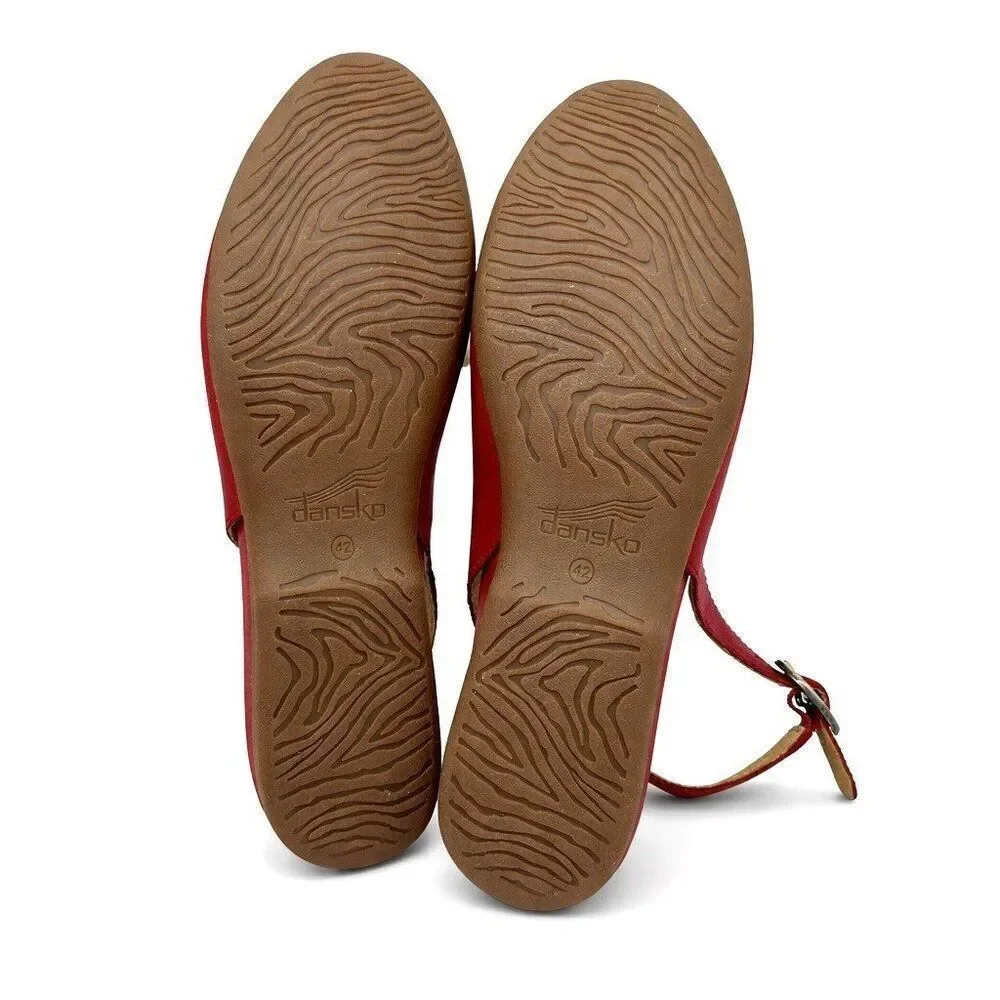 Dansko Lea Supportive Red Burnished Nappa Leather Slingback Flats Womens 42 EU